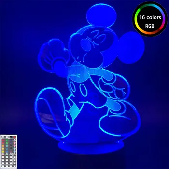 Disney Srčkan Mickey Mouse Figur Risanka Svetlobe Baby Otrok LED Nočna Lučka 7 Barv Chnaging LED 3D Namizno Svetilko Otroci Xmas Darila