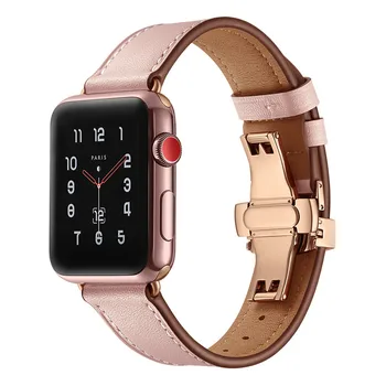 Rose Zlata Metulj Zaponko Usnje Watch Trak Za Apple Watch Band Zamenjajte Zapestnica Pasu Watchband Za iWatch 1 2 3 4 Razredi