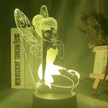 Vila Tinkerbell Slika 3D Vidne Svetlobe LED Nočna Lučka Princesa Lemiti Bell Doma Dekoracijo Barva Spreminja, Iluzije, namizne Svetilke