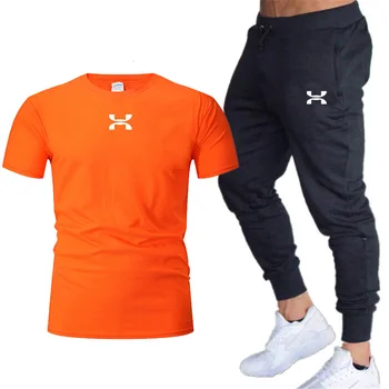 Moške poletne športne bo ustrezala jogging hlače poleti bombaž kratki rokavi T-shirt majica + hlače priložnostne obrabe teče usposabljanje šport su