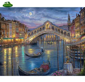 5D Diamond Vezenje Benetke Mesto Pokrajine Diamond Slikarstvo Most in Čoln Navzkrižno Šiv Slikah Nosorogovo Pokrajino