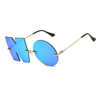 Moda Trendy Rimless sončna Očala Ženske Moški 2020 Nova Edinstvena Pismo Punk sončna Očala Ženski Krog Očala UV400 Gafas de Sol