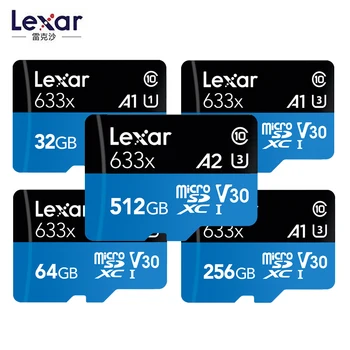 Lexar 633x Visoke Hitrosti Mikro SD Pomnilniško Kartico 32GB 64GB 128GB Max 95M/s C10 256G 512G Zajemanje avanture v HD vključen adapter
