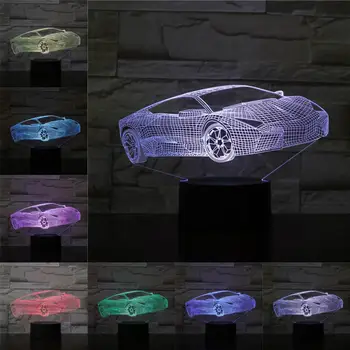 7 Barv Spreminjanje Priljubljena Superšportnega 3D USB Lučka Grand Touring Car Noč Svetlobe Mizo Zraven Spalne Dekor Darilo Za Otroke Fantje Ljubimec