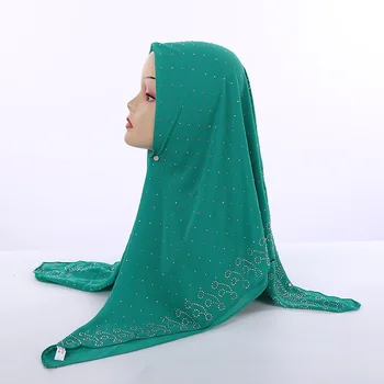 105*105 cm Mehurček Šifon Kvadratnih Islamske Rute Žensk Navaden Barve Muslimanskih Headscarf Z Nosorogovo Pearl Dekor Arabski Šal