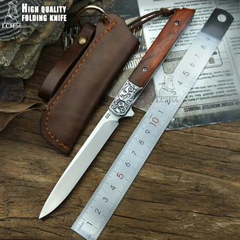 LCM66 D2 Jekla, Zložljiv nož Ročno kovani Pero, nož lovski nož 60HRC Rdeče sandalovine ročaj s Prenosnimi sadje nož Orodja