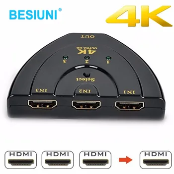 Vroče prodaje 4K*2K 3D Mini 3 Vrata HDMI Switch 1.4 b 4K Preklopnik HDMI Splitter 3 v 1, iz Port Hub DVD HDTV Xbox, PS3, PS4 1080P