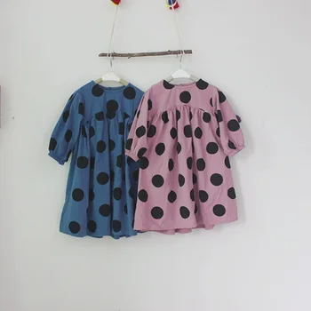 Baby Dekle Z Dolgimi Rokavi Obleka Otrok Jeseni Bombaž Perilo Dress Vintage Svoboden Polka Dot Obleke Kakovosti Otroci Sodijo Oblačila