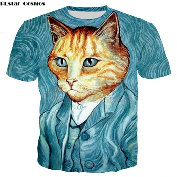 Van Gogh umetnosti mačka Tiskanja Priložnostne Harajuku Unise T-Shirt Poletje Kratek rokav Priložnostne Krog vratu Poceni Oblačila ulične Femme majica