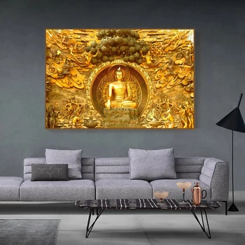 Zlati Gospod Buda Oljnih Slik na Platnu Verske Plakatov in Fotografij Cuadros Wall Art Slik, Dnevna Soba Dekor