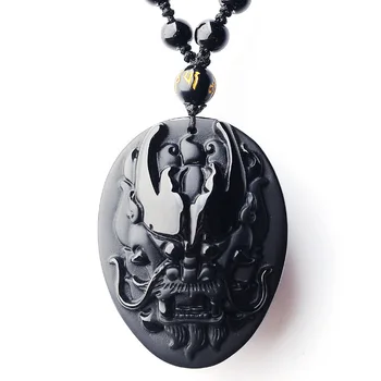 Naravni Obsidian Black Dragon Jade Ogrlico, Obesek, Kitajski Ročno Izrezljane Modni Nakit Dodatki Amulet za Moške, Ženske, Darila
