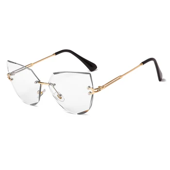 Nova Moda Rimless Mačka Oči, sončna Očala blagovne Znamke Oblikovalec Ženske Kovinska sončna očala Luksuzni Lady UV400 Odtenki Očala Oculos de sol