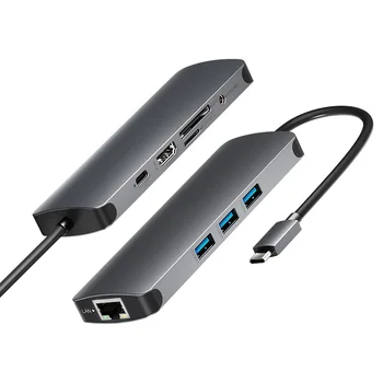 USB Hub Razdelilnik 9 v 1 do HDMI priključek RJ45 Gigabit Ethernet Tip C PD Polnjenje 4K Video HD Audio Za Huawei matepad pro