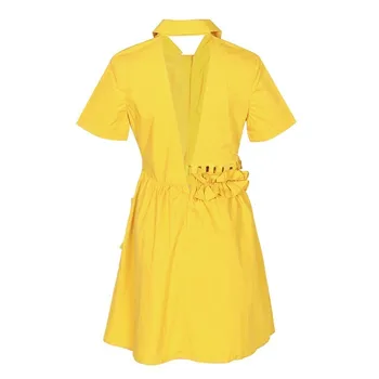 TWOTWINSTYLE Elegantno Trdna Ženske obleke River Kratek Rokav Visoko Pasu Gumb Ruffles Slim Mini Obleke Ženska Moda Poletje 2020