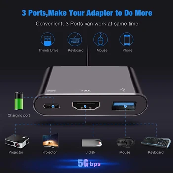 3 v 1 Multi-funkcijo adapter USB Tip C do 4K HDMI, USB 3.0, USB C Adapter Avdio Video Pretvornik za Nintendo Stikalo Prenosni Telefon