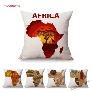 Nordijska Afriki Zemljevid Afriških Plemena Modelov Domu Dekorativni Kavč Vzglavnik Bombaž Perilo Divje Življenje Živali Pisarniški Stol Blazino Pokrov