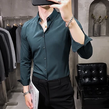 7XL 6XL Plus Velikost Barva Rokavi Moški Luksuzni Tiskanja Mens Priložnostne Majice z Dolgimi Rokavi Poslovnih Slim Fit Camisa Socialne Masculina