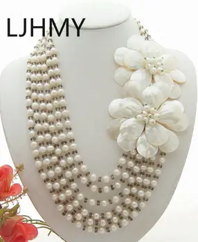 LJHMY White Pearl Kristalno Lupine Cvet Izjavo Ogrlica za Ženske svate Ogrlica Darilo za Večerno Obleko, Nakit,