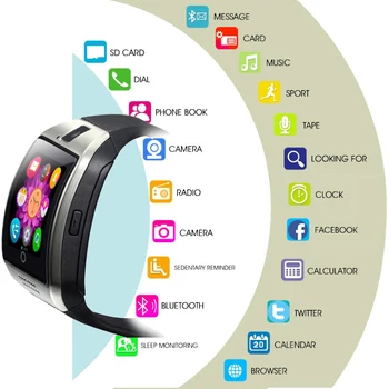Moški Bluetooth Smart Watch V18 S Kamero Sinhronizacija SMS Smartwatch Podpira TF KARTICE Sim Facebook Whatsapp Twitter Za IOS Android