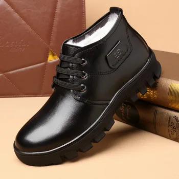 AQ761 visoke kakovosti moških Zimskih Pravega Usnja, volne toplo čevlji za moške priložnostne visoko-top udobno anti-smučarski čevlji Oče usnjeni čevlji