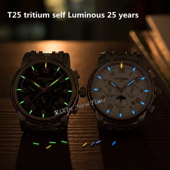 Luksuzne blagovne znamke Tritija T25 svetlobna vojaške straže auto mehanske moške ure polno jeklenih vodotesna ura montre moon phase reloj