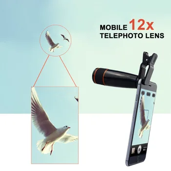 4 v 1 Clip-On 12X Teleskop Optični Zoom Objektiv s FishEye Objektiv in Makro&Širokokotna Leča za iPhone 6S plus Samsung Xiaomi APL-12X85