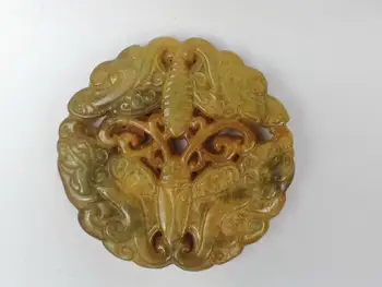 YIZHU CULTUER ART Collection Neželeno Kitajski Jade Strani Carving Pretty Metulj Obesek Amulet Darilo