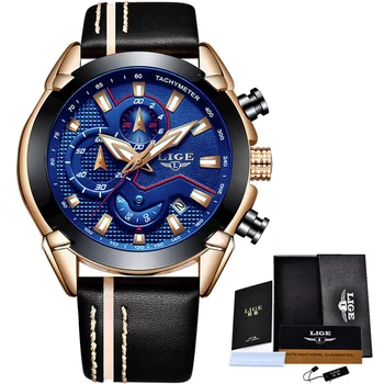 Reloje LIGE blagovne Znamke Moški Kronograf Analogna Quartz uro z Datumom, Svetlobne Roke, Nepremočljiva Usnjenim Traku Wristswatch za Človeka