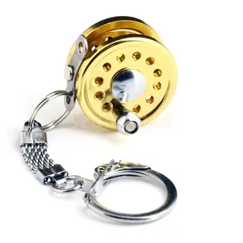 Mini Letenje Ribiško Kolutu Charactor Miniaturni Ključnih Verige Zlata Obeskom Za Ključe Obesek Za Ključe