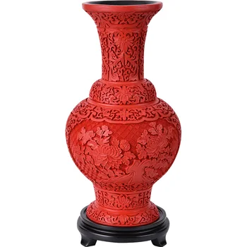 15-palčni / Lepe Kitajski Klasične Tradicionalne Tehnologije Rdeče Lacquerware Cvet Modelov Ugoden Vaza