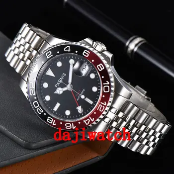 40 mm Luksuzni Panis Črna Številčnica, Črno / Rdeče Plošče Greenwich Datum Moške Automatic Mehanski Sapphire Kristalno Watch