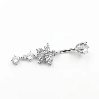 925 sterling srebrni trebuh gumb obroč cvet kubičnih cirkon moda popka, preboji nakit za wmen