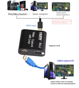 Izvirne 4K Capture Card USB 2.0, HDMI, Zajem Video Ključ Igre Pretakanje Živo M/ Zanke Iz OBS/vMix/Wirecast/Potplayer