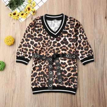 1-6Y Srčkan Baby Toddler Dekle Obleko Jeseni Leopard Tiskanja Dolg Rokav Pasu Stranka Naravnost Obleko Športna Oblačila