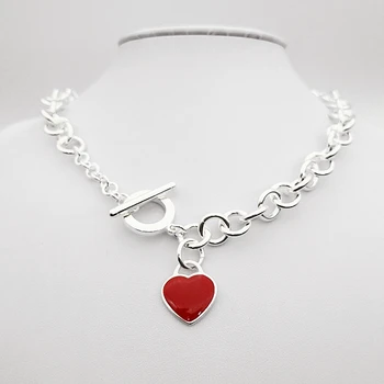 Originalni logotip 1:1 sterling srebrna ogrlica, classic, retro visoke kakovosti ljubezen v obliki srca krog ogrlica rojstni dan nakit darilo