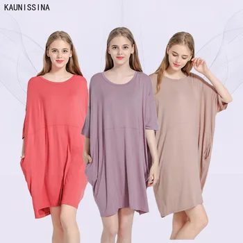 Ženske Srajca Sleepshirts Nightgown O-Vratu Pol Sleeve Solid Plus Velikost Modal Poletje Sleepwear Žensko Obleko Noč Homewear