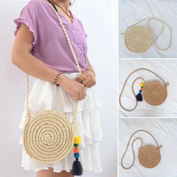 Bohemian rattan vrečko ročno tkane žensk slame vrečko moda krog torba torba za plažo