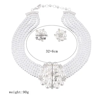Poročne ogrlico iz razkošno teksturo nastavite z dia mond, pearl in cvet ogrlica