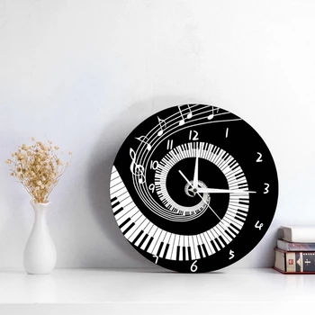 Elegantno Klavir Tipko Ura Glasba Ugotavlja Val Krog Moderne Stenske Ure Brez Baterije Črna + Bela Akril