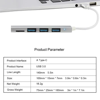 4 v 1 USB 3.1 Tip-C Zvezdišče USB 3.0 Magnezijeve Zlitine Središče s TF Režo za Bralnik medijskih kartic 3 Vrata za MacBook Pro/Zrak 2020 Laptop Deskop