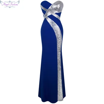 Dolgo Prom Oblačenja Angel-modo Žensk brez naramnic prepredeni Classic morska deklica Stranka Obleke Modra Bela 331