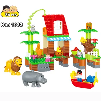 Velika Velikost Jungle Adventure gradniki Opica Živali Opeke Združljiv LegoIN DuploING Razsvetlil Baby Darilo otroci igrače GOROCK