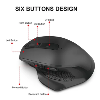 SeenDa Polnilna 2.4 G Wireless Mouse 6 Gumbe Gaming Miška za Gamer Prenosnik Desktop USB Sprejemnik Tiho Kliknite Izključi Mause