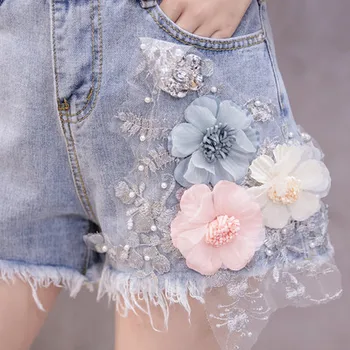 Moda Bombaža T-Shirt Vrhovi + Kratke Jeans 2 Kosa Določa 2020 Novo Poletje Oblikovalec za Ženske Traper Hlače 3D Cvetje Beading Obleko