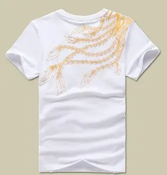 Moške Priložnostne Tatoo Design Bombažne Vezenine, Dragon T Shirt Poletje Kratek Rokav Kitajski Kung Fu T majice, Vrhovi Tees Visoke Kakovosti