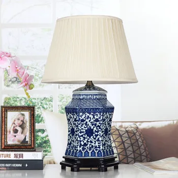 Vintage stilu, iz porcelana keramični desk namizne svetilke, za posteljne kitajski Modri in Beli Porcelan modrega porcelana namizne svetilke