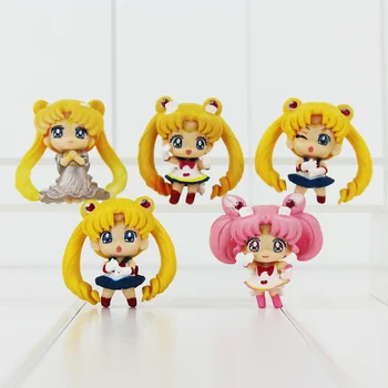 5Pcs/Veliko Anime Srčkan Sailor Moon Tsukino Q Različica PVC Dejanje Slika Zbirateljske Model Igrače Lutka za Otroke Veliko Darilo