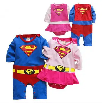 Poletje Novorojenčka Kostum Baby Fantje Dekleta Superman Dolg Rokav igralne obleke Otroci Dojenčka, Malčka, Oblačila, otroška Oblačila