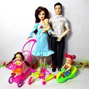 6 Oseb Družino Lutka Oblek Mama/ Oče/ Sin Baby/ Kelly/Prevoz Dekleta Igrače Moda Za Nosečnice Lutka Otrok Igrače Darilo Za Rojstni Dan Baby Doll