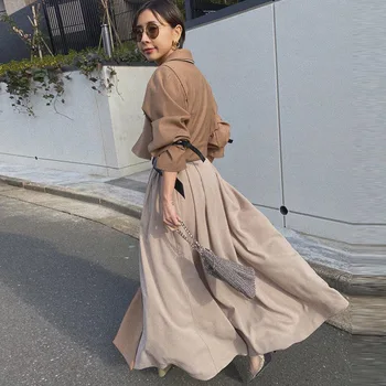 Jeseni Kaki Dolg Jarek Plašč Ženske Korejski Japonska Windbreaker Moda Urad Dama Ulične Plašč Ženski Priložnostne Outwear Jakna